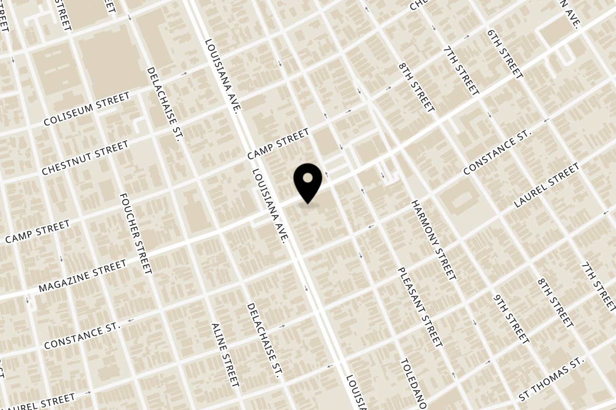 Map showing the location of Slim Goodies Diner on 3322 Magazine St in New Orleans